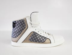 Gucci Men's White Monogram GG Grey High Top Sneaker  9.5 G