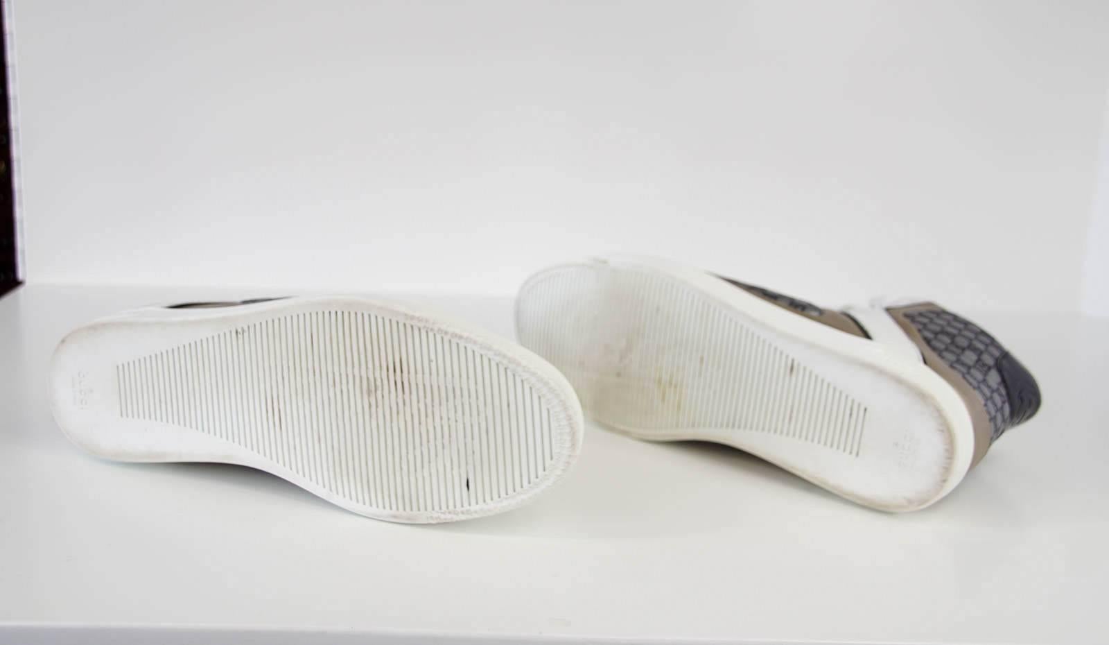 Gray Gucci Men's White Monogram GG Grey High Top Sneaker  9.5 G
