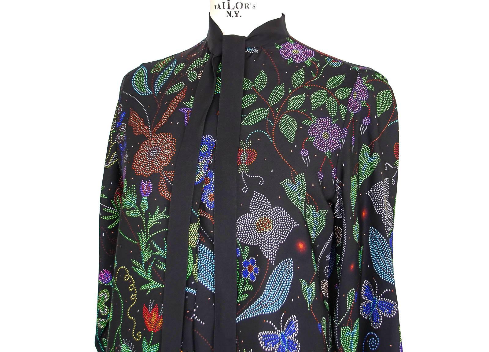 Black Valentino Top Silk Tunic Floral Design Like New