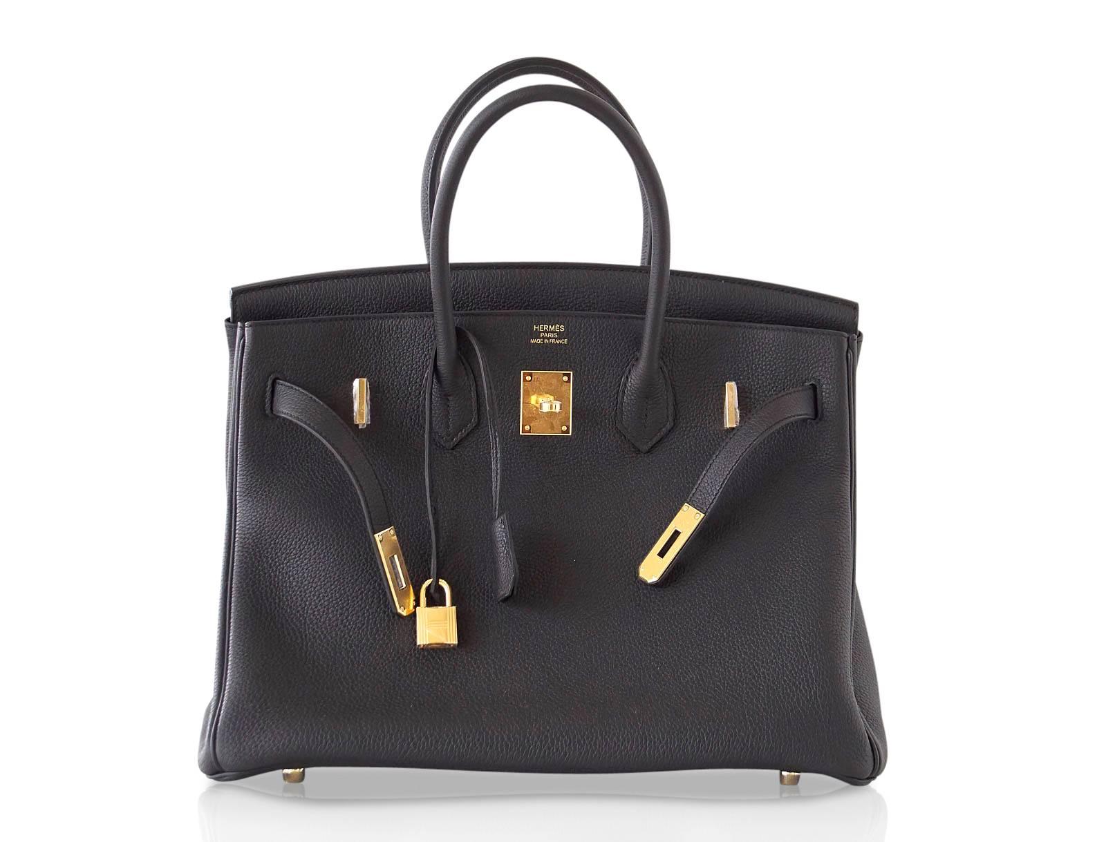 Hermes Birkin 35 Bag Sleek Black Togo Gold Hardware In New Condition In Miami, FL