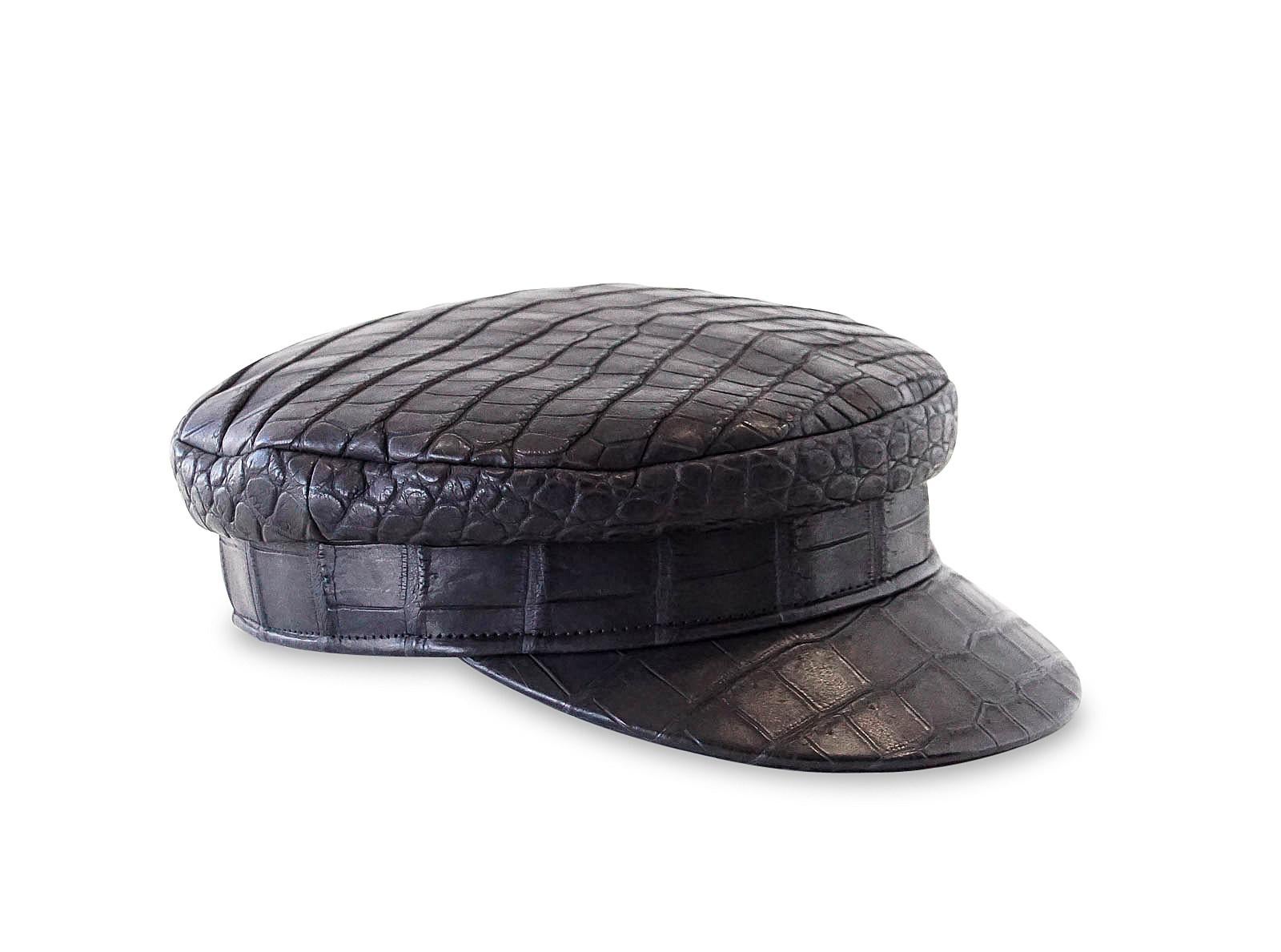 Women's or Men's Hermes Cap Limited Edition Matte Black Crocodile Newsboy Hat 57 w/ Box Very Rare