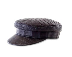 Hermes Cap Limited Edition Matte Black Crocodile Newsboy Hat 57 w/ Box Very Rare
