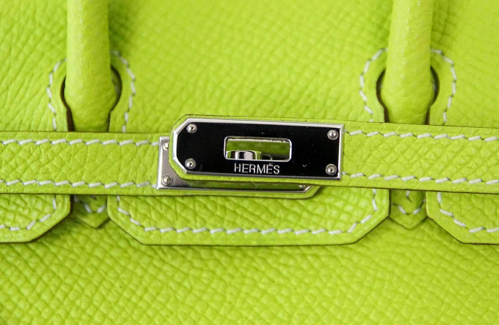 Guaranteed authentic rare Hermes Tiny Miniature Birkin Limited Edition.
Fresh Kiwi Epsom leather with palladium hardware.
Worn as wristlet, shoulder bag, top handle or draped on on larger sized bag.
Comes with detachable shoulder strap, sleepers and