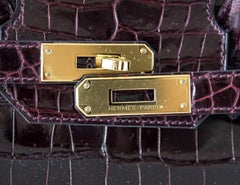 Hermes Bordeaux Porosus Crocodile Gold Hardware Birkin 35 Bag