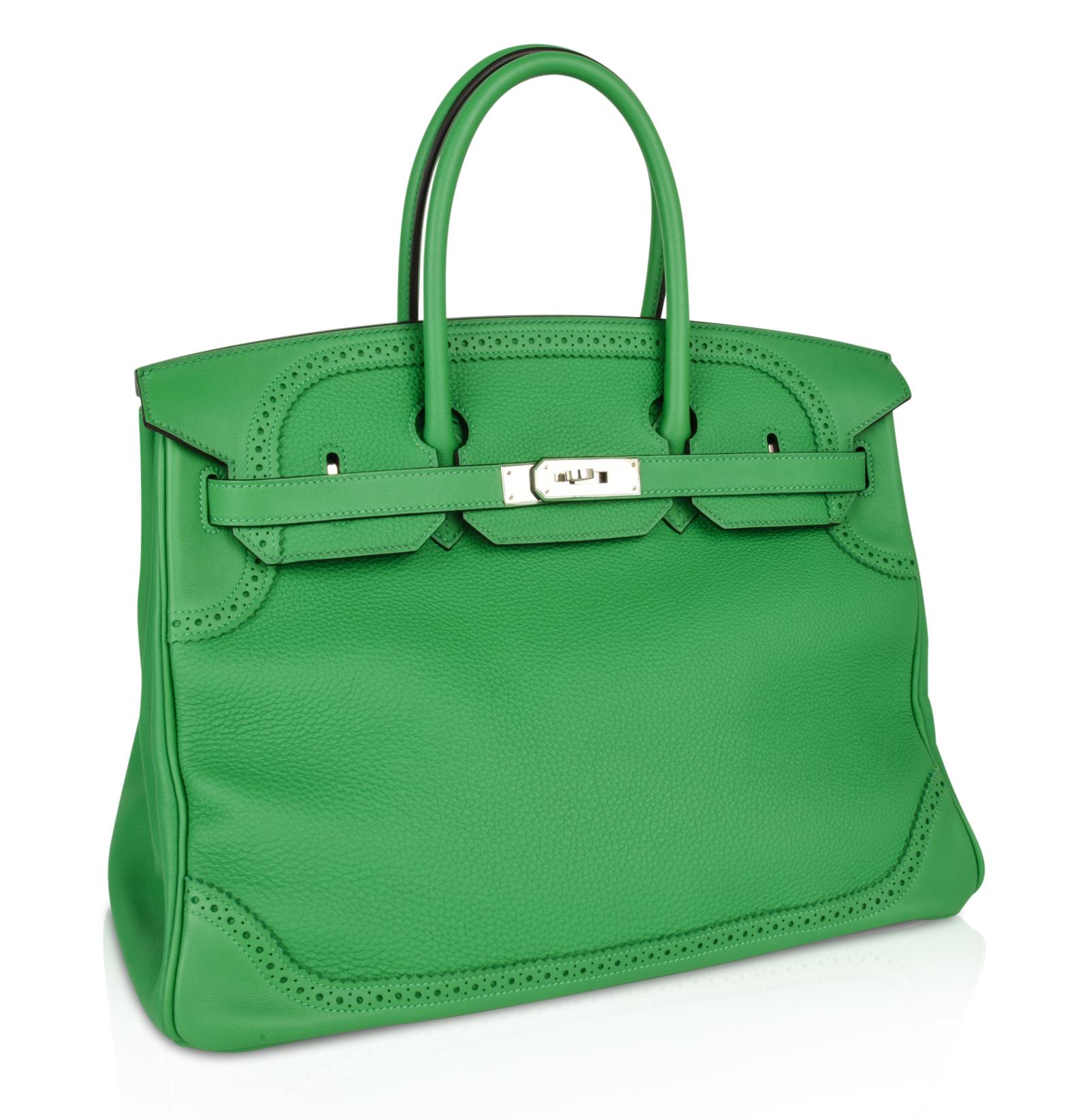 Green Hermes Birkin 35 Limited Edition Ghillies Bag Rare Bamboo Palladium Hardware