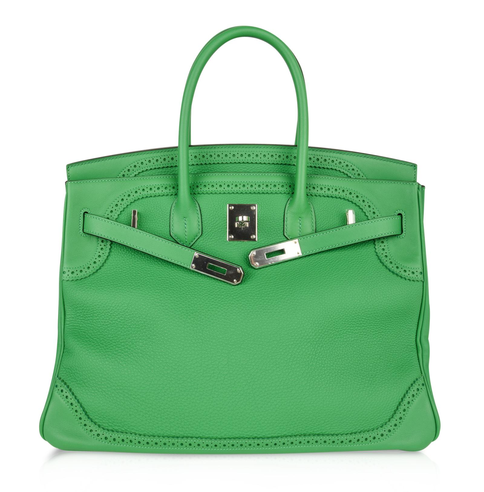 Hermes Birkin 35 Limited Edition Ghillies Bag Rare Bamboo Palladium Hardware In Excellent Condition In Miami, FL