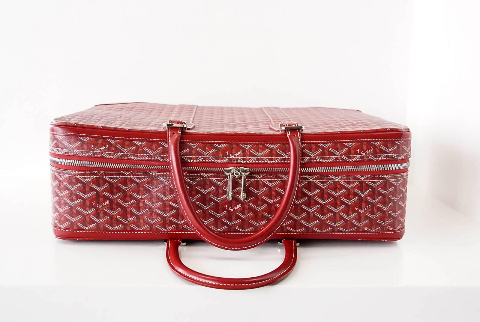 Goyard Soft Red Signature Monogram Majordome 50 Palladium Fittings Suitcase  In Excellent Condition In Miami, FL