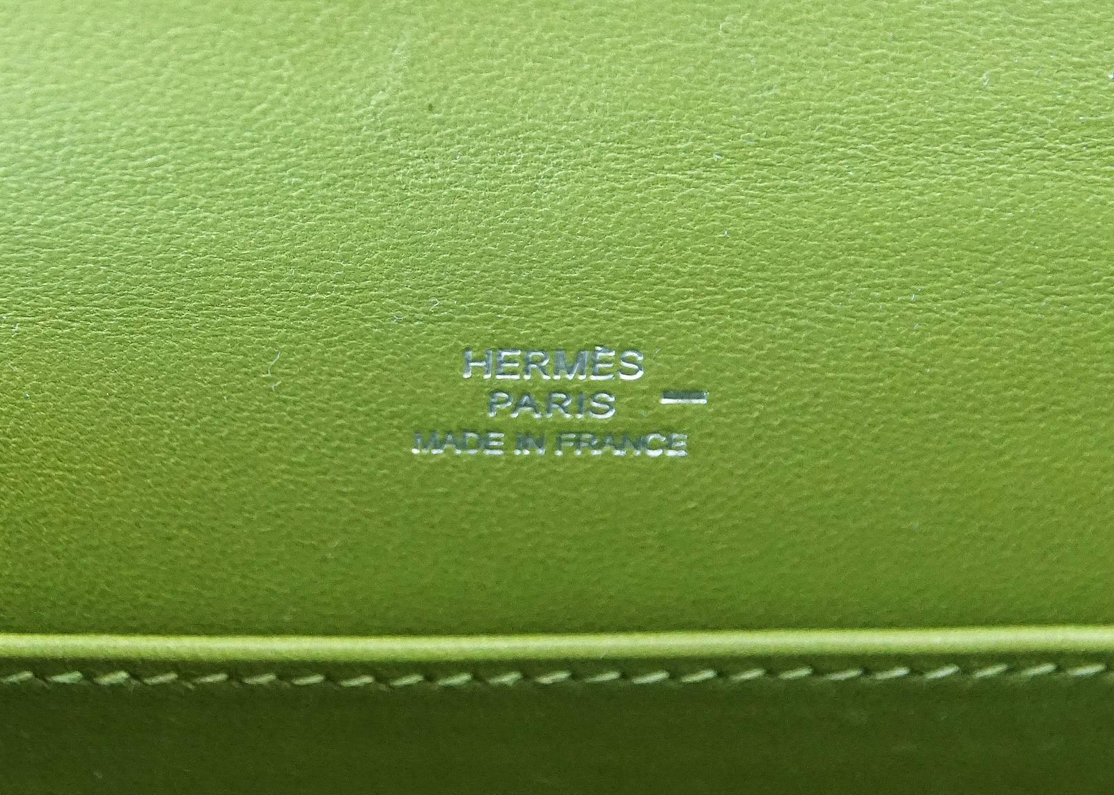 Green Hermes Kelly Pochette Clutch Bag Vert Anis Rare Lizard Palladium Hardware