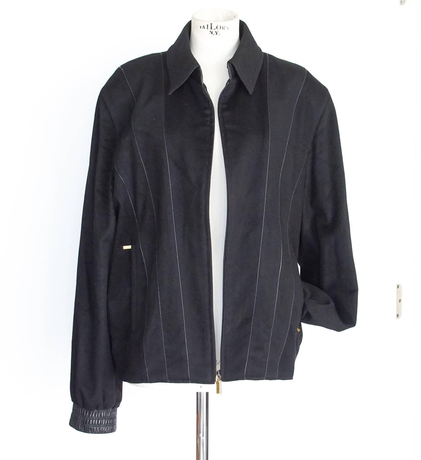 Zilli Men's Cashmere Black Jacket Leather Details Bomber 56 1