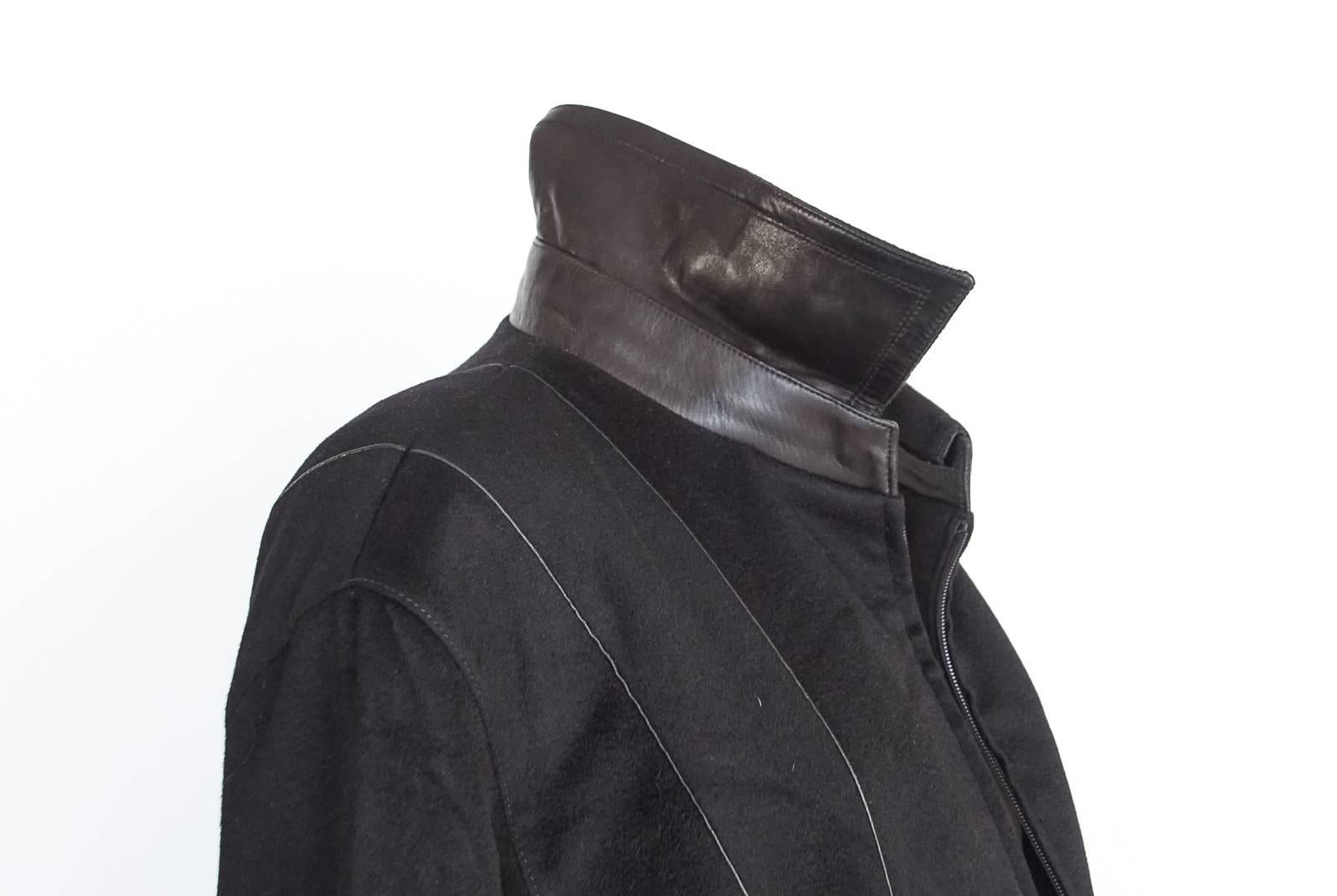 Zilli Men's Cashmere Black Jacket Leather Details Bomber 56 2