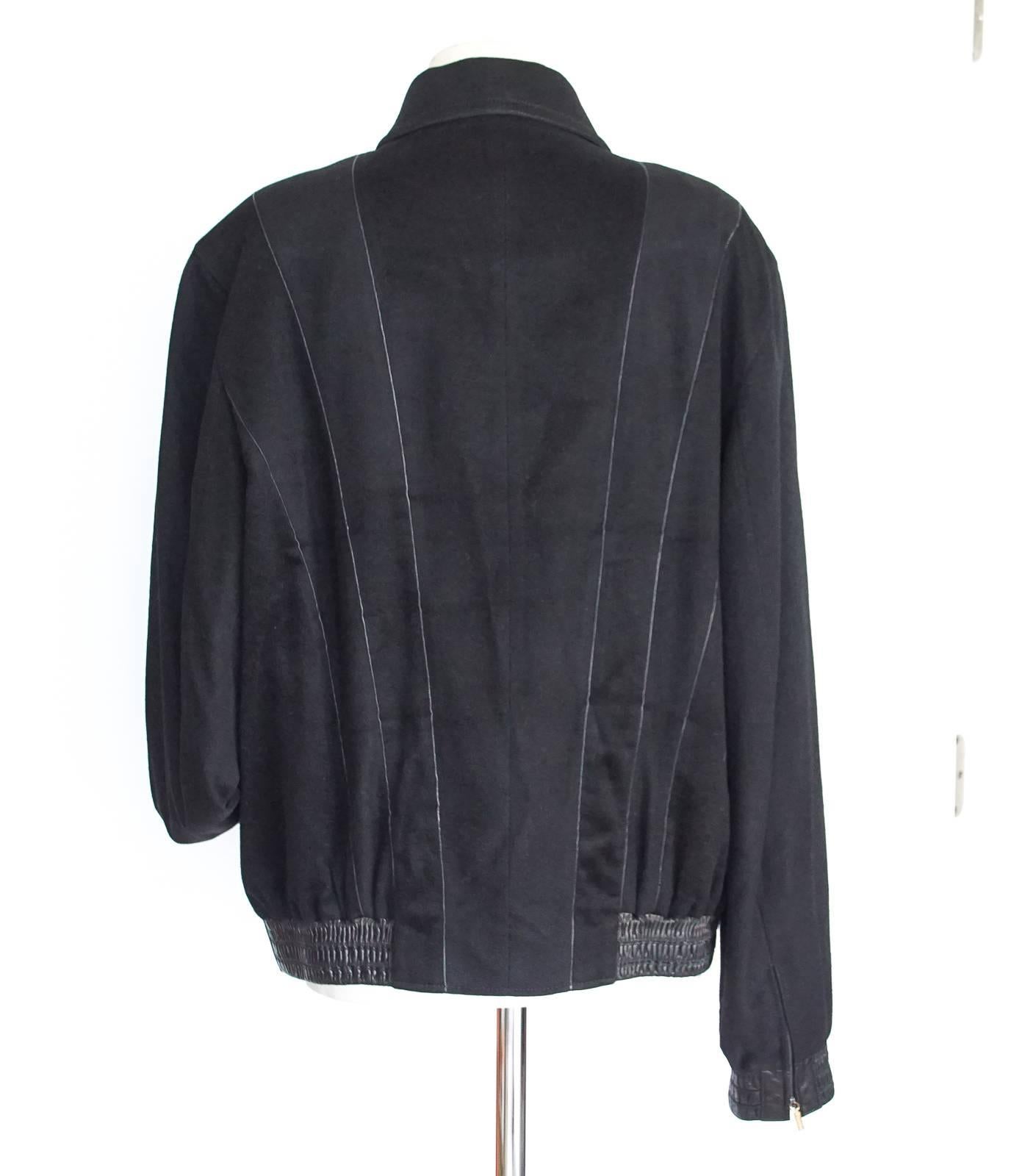 Zilli Men's Cashmere Black Jacket Leather Details Bomber 56 3
