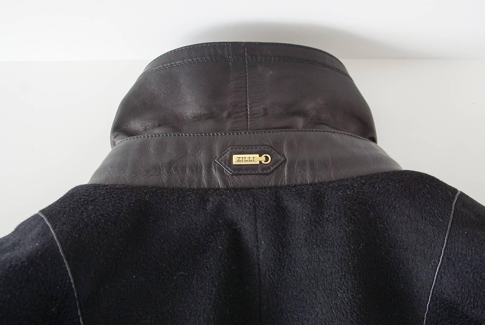 Zilli Men's Cashmere Black Jacket Leather Details Bomber 56 5