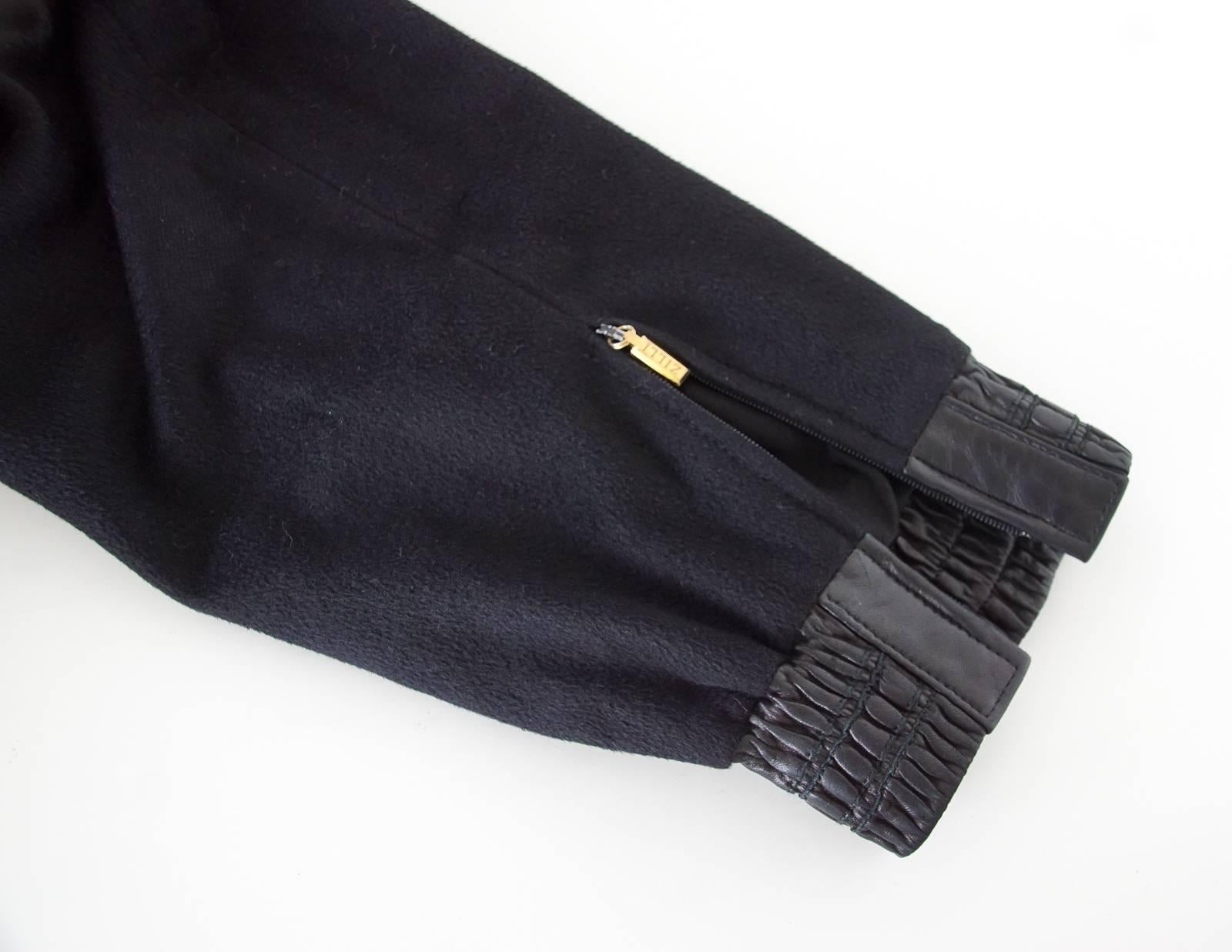 Zilli Men's Cashmere Black Jacket Leather Details Bomber 56 6