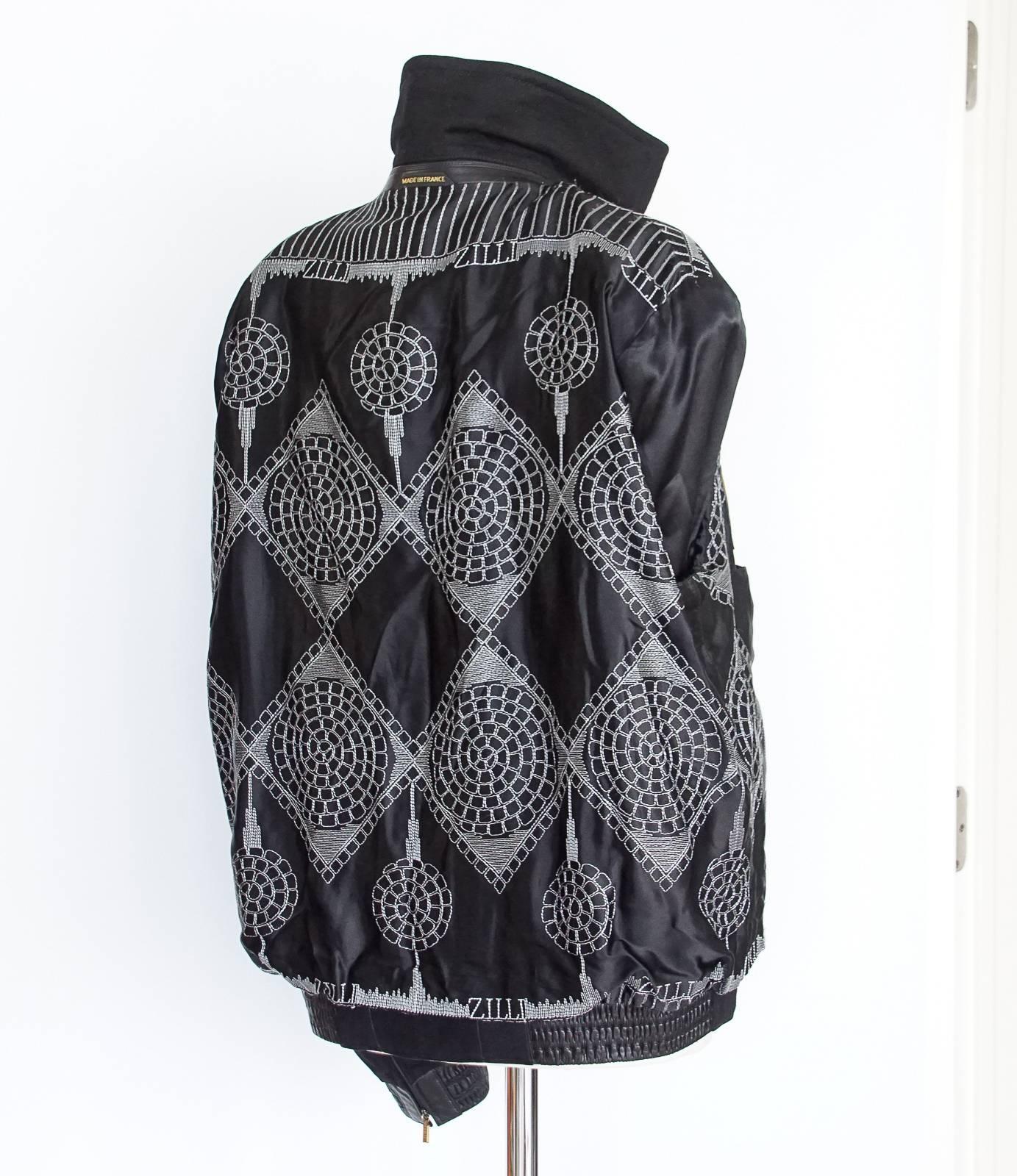 Zilli Men's Cashmere Black Jacket Leather Details Bomber 56 7