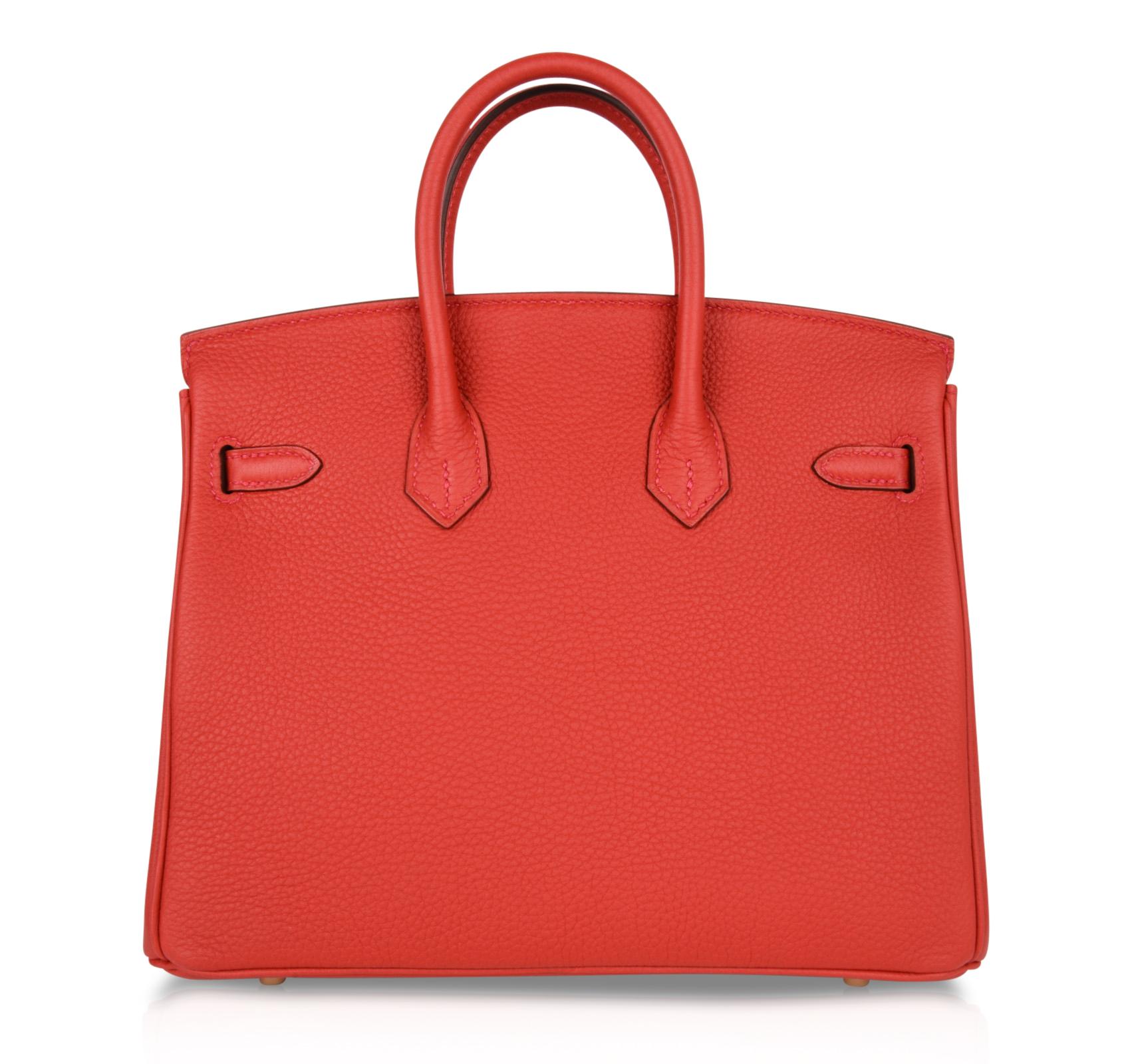 Hermes Birkin Bag 25 Geranium Red Gold Hardware Togo Leather 3