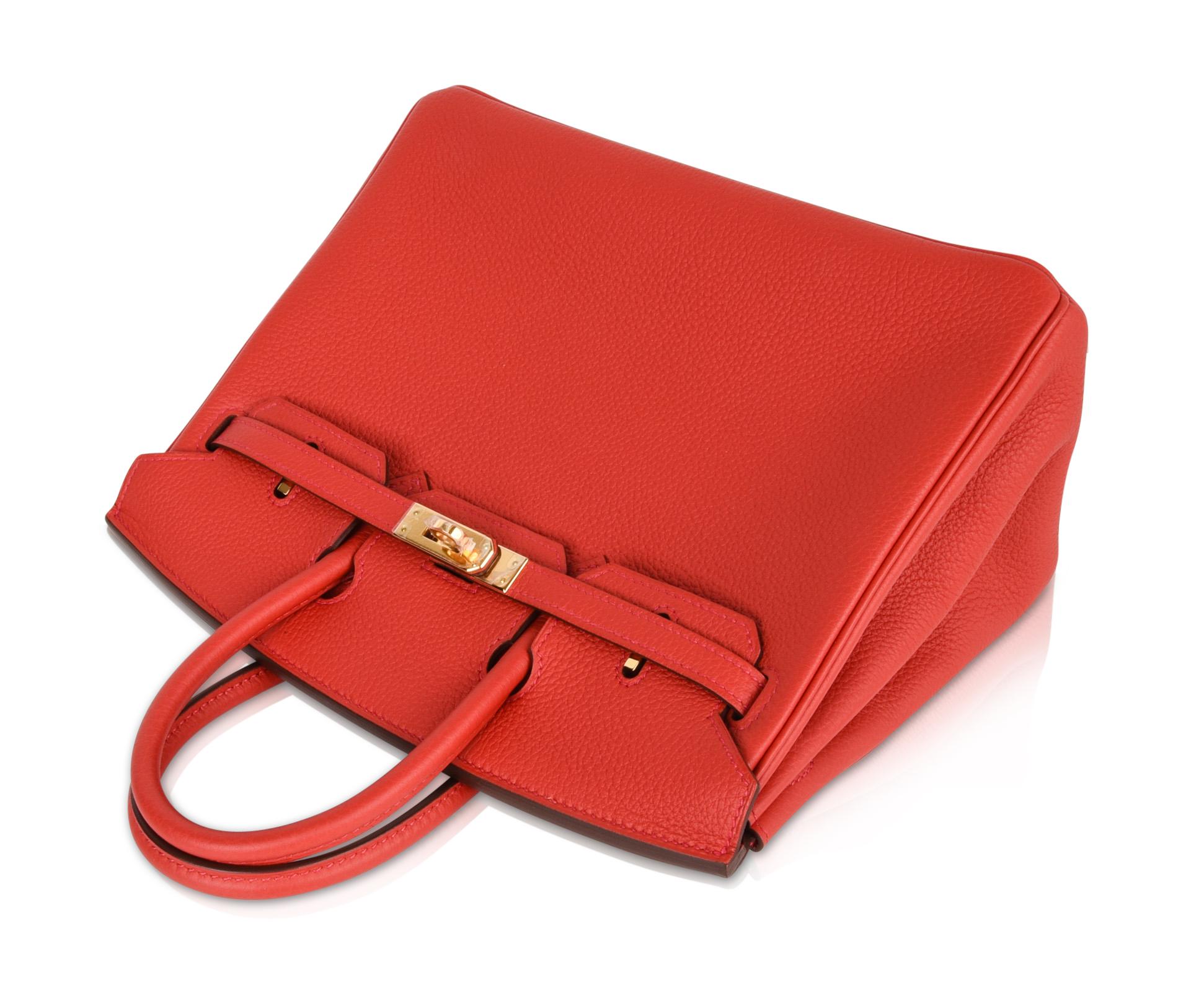 Hermes Birkin Bag 25 Geranium Red Gold Hardware Togo Leather In New Condition In Miami, FL