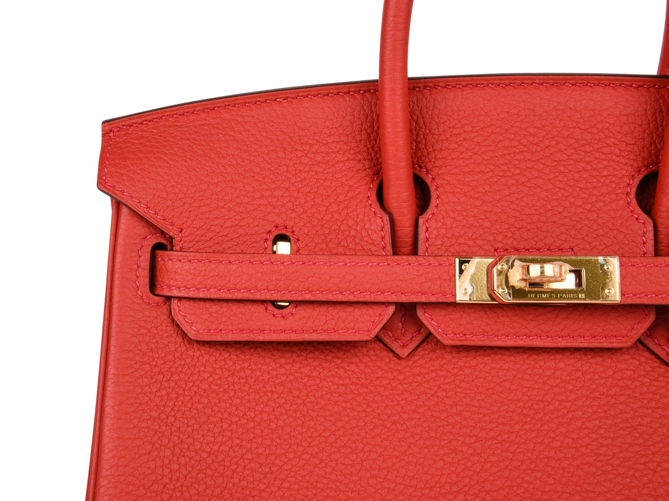 Hermes Birkin Bag 25 Geranium Red Gold Hardware Togo Leather 1