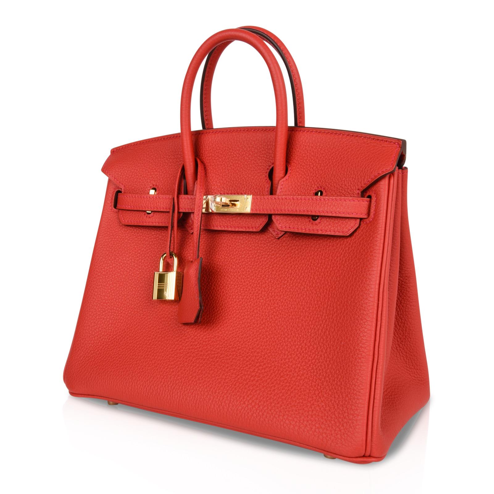 Women's Hermes Birkin Bag 25 Geranium Red Gold Hardware Togo Leather