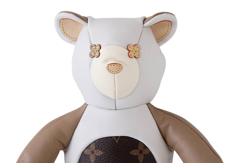 Louis Vuitton Brown White Stuffed Leather Dou Dou Teddy Bear at 1stDibs