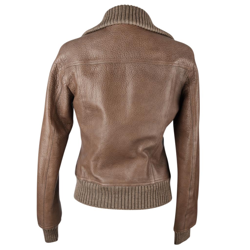 Women's Hermes Jacket Taupe Bison Leather Bomber 38 / 4 For Sale