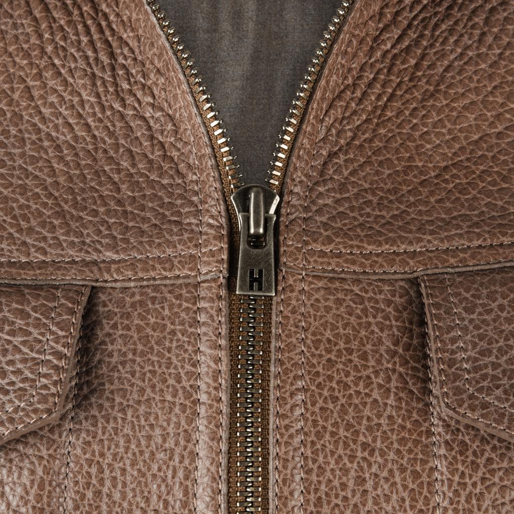 Hermes Jacket Taupe Bison Leather Bomber 38 / 4 In Excellent Condition For Sale In Miami, FL