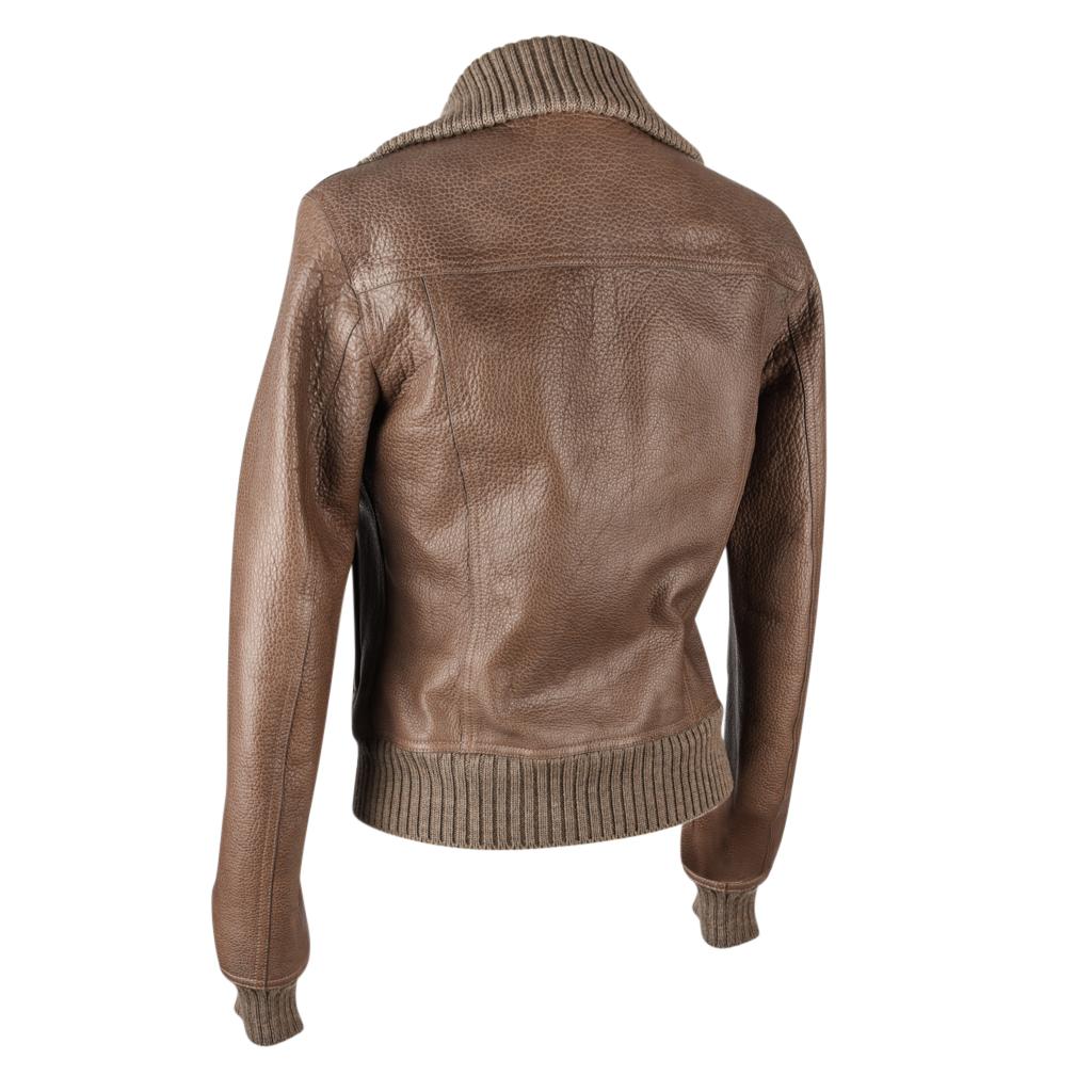 Hermes Jacket Taupe Bison Leather Bomber 38 / 4 For Sale 3