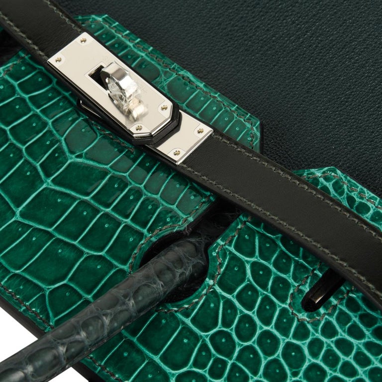 Hermes Birkin 30 Bag Limited Edition Camouflage Emerald Green Crocodile