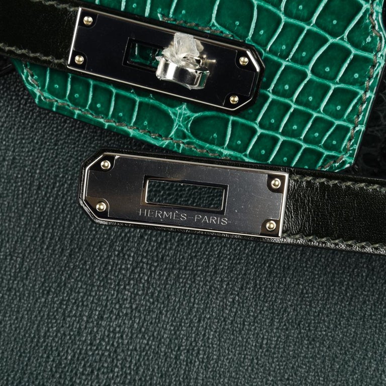 Hermes Birkin 30 Bag Limited Edition Camouflage Emerald Green Crocodile