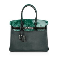 Hermes Birkin 30 Bag Limited Edition Camouflage Emerald Green Crocodile