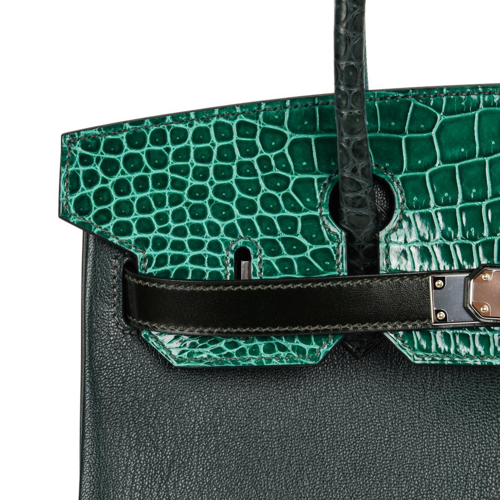 Hermes Birkin 30 Bag Limited Edition Camouflage Emerald Green Crocodile 8