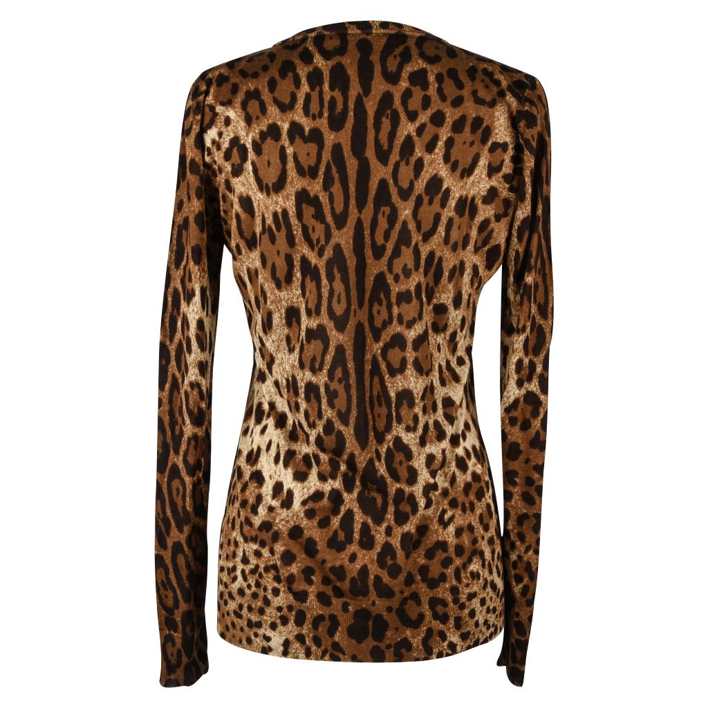 Brown Dolce&Gabbana Cardigan Leopard Print Silk Sweater 46 Fits 8