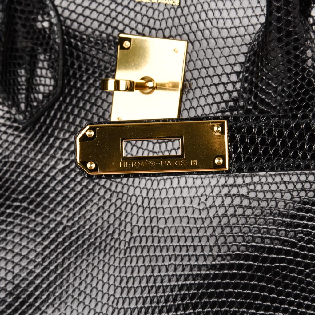 Hermes 30 Birkin Bag Black Lizard Gold Hardware SELTEN Damen