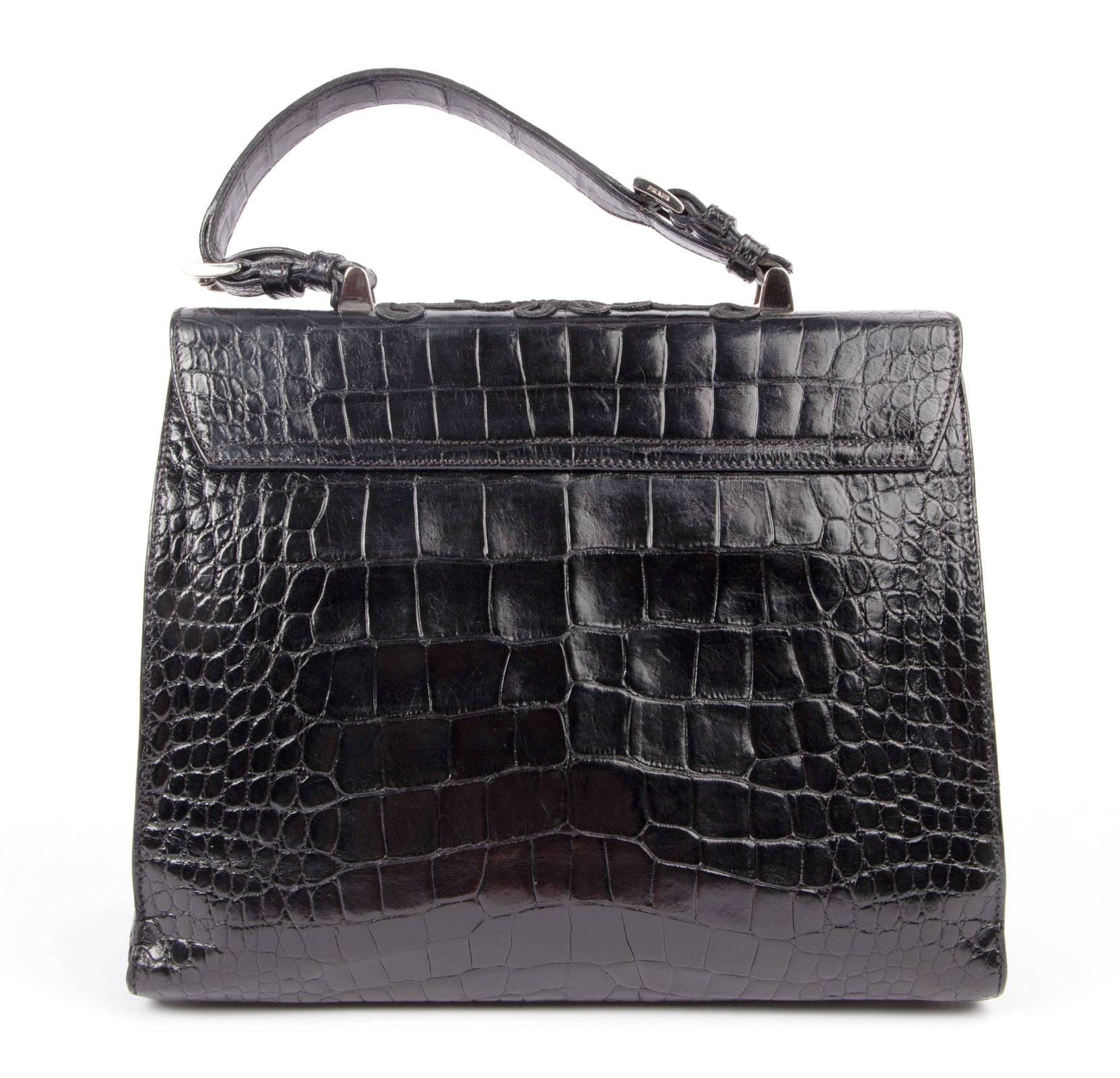 Prada Vintage Black Passementerie Alligator Bag With Silver Hardware  1
