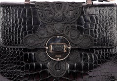 Prada Vintage Black Passementerie Alligator Bag With Silver Hardware