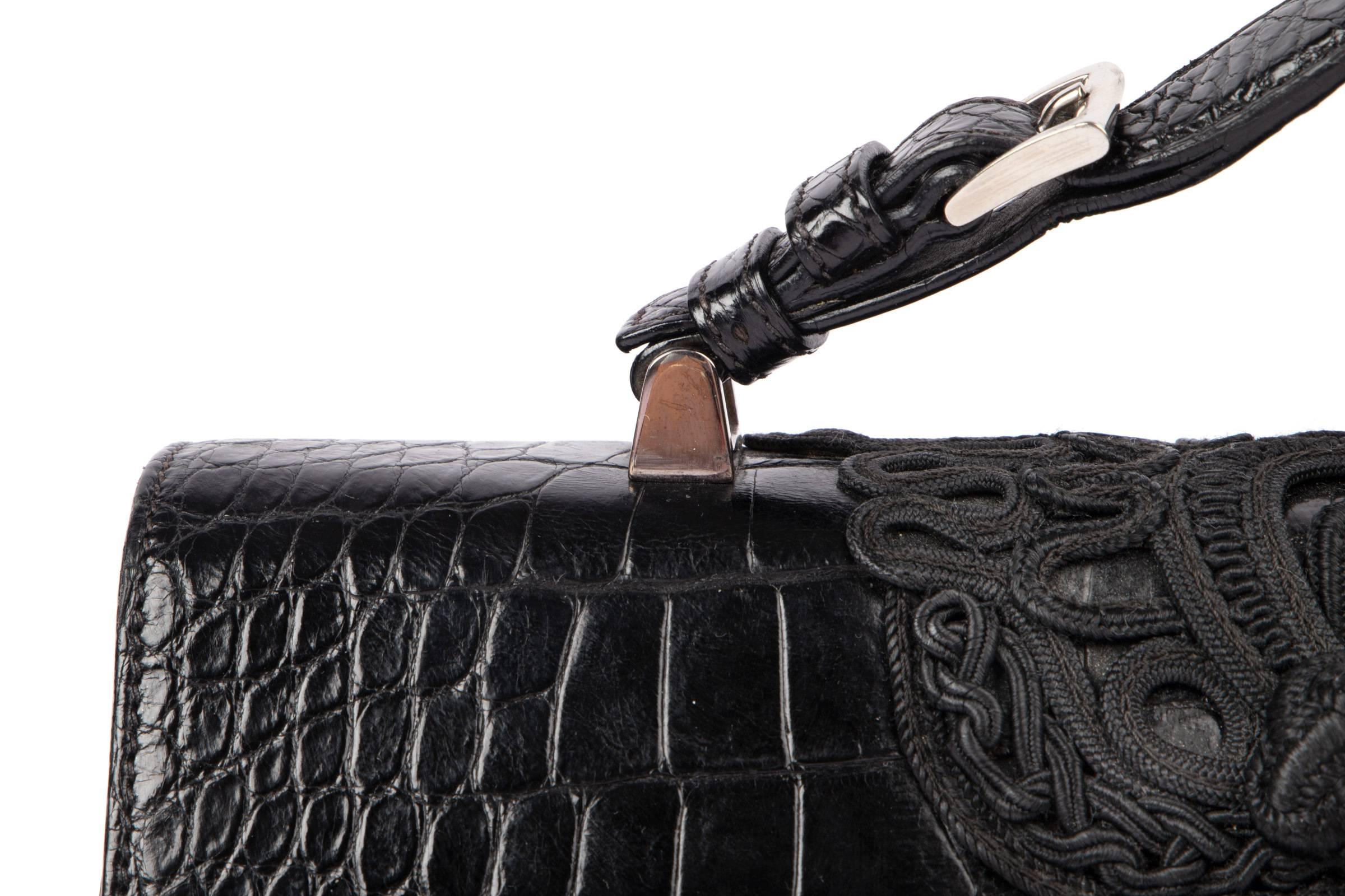 Prada Vintage Black Passementerie Alligator Bag With Silver Hardware  2