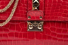 Valentino Rock Lock Large Lipstick Red Rouge Crocodile Crossbody Bag