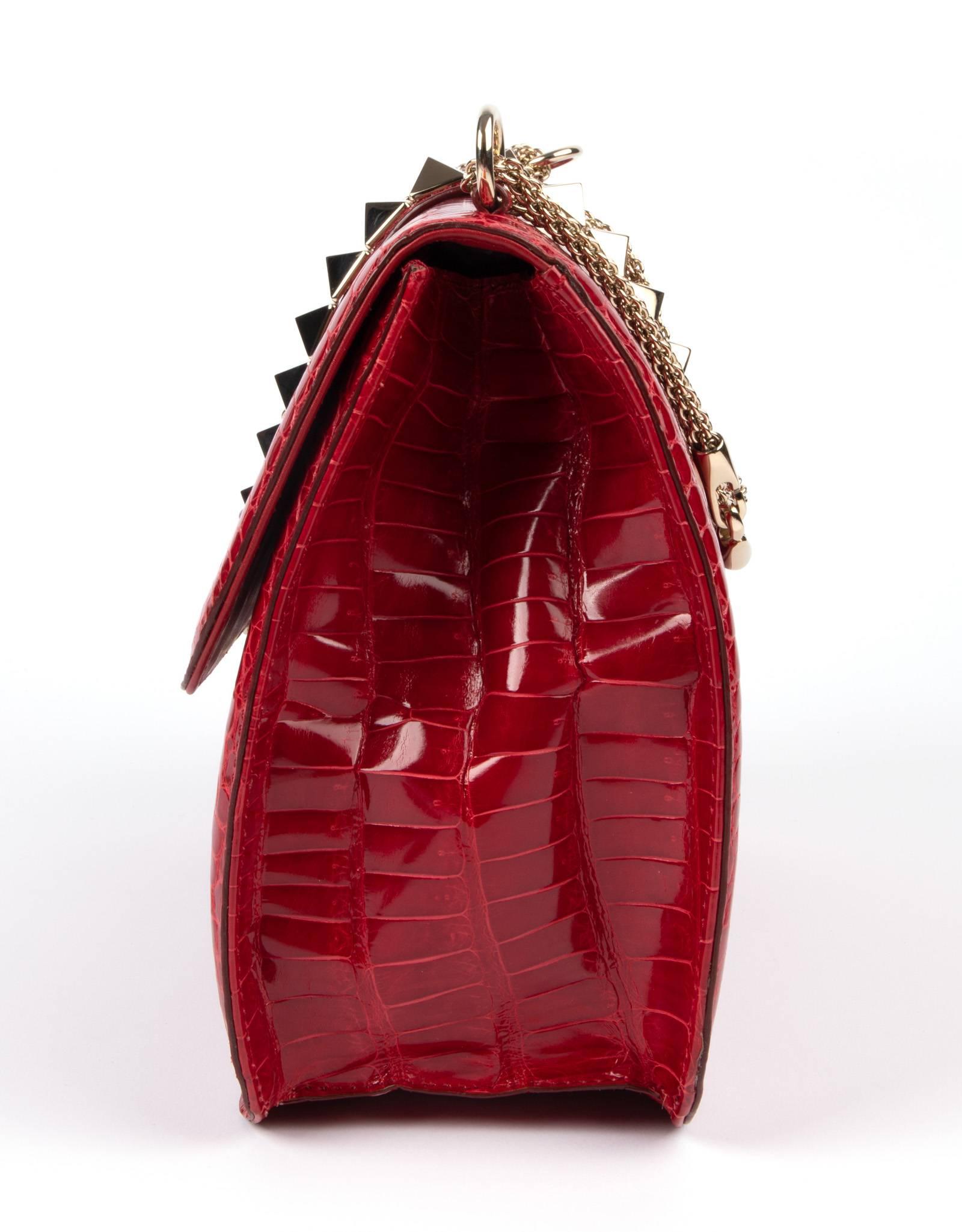 Valentino Rock Lock Large Lipstick Red Rouge Crocodile Crossbody Bag 2