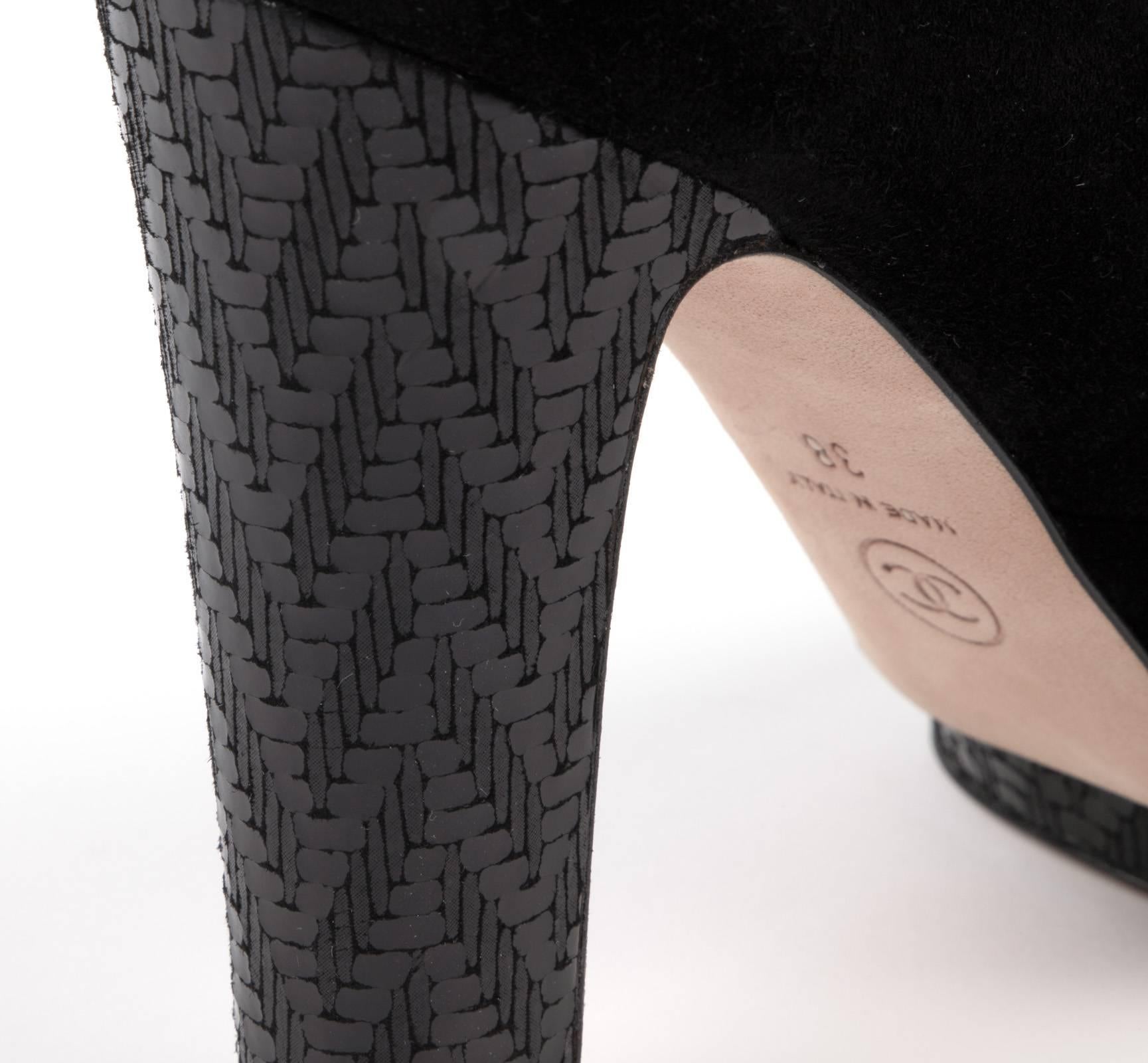 Chanel Ankle Boot Black Suede Lace Up Blue Leather Deco Heel / Platform 38 / 8 1