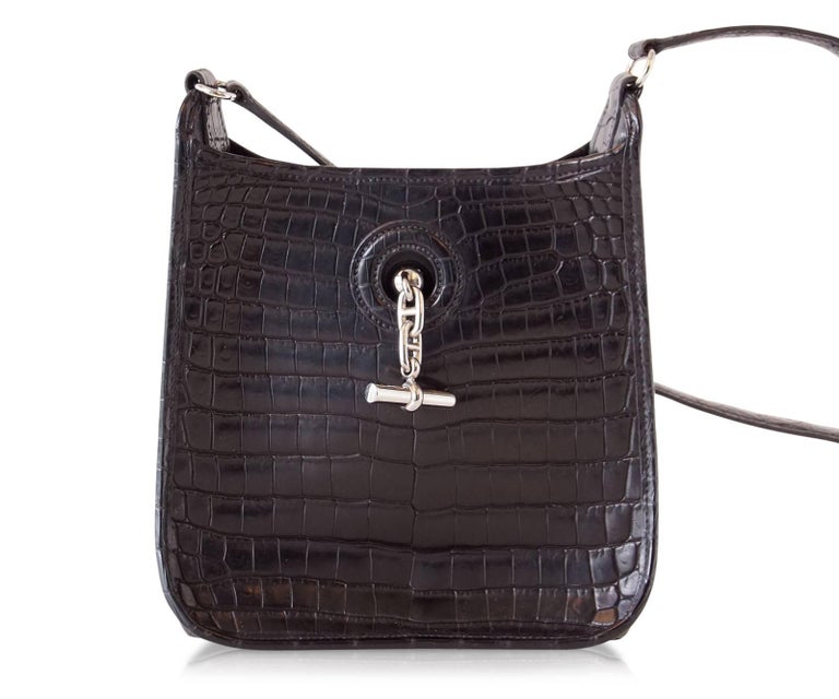 Hermes Vespa TPM Matte Black Crocodile Crossbody Shoulder Bag at