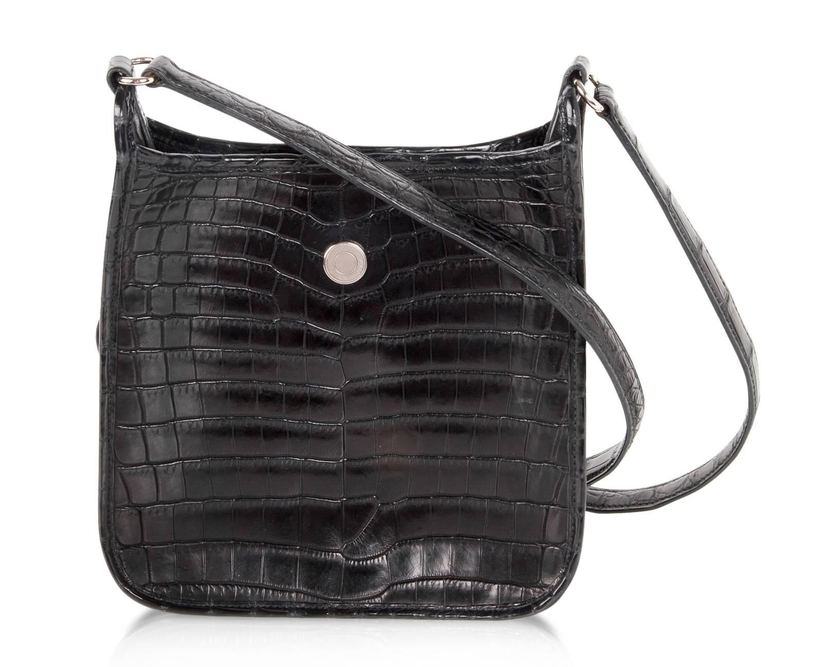 Hermes Vespa TPM Matte Black Crocodile Crossbody Shoulder Bag 1