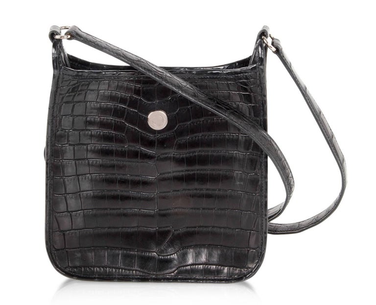 Hermes Vespa TPM Matte Black Crocodile Crossbody Shoulder Bag at