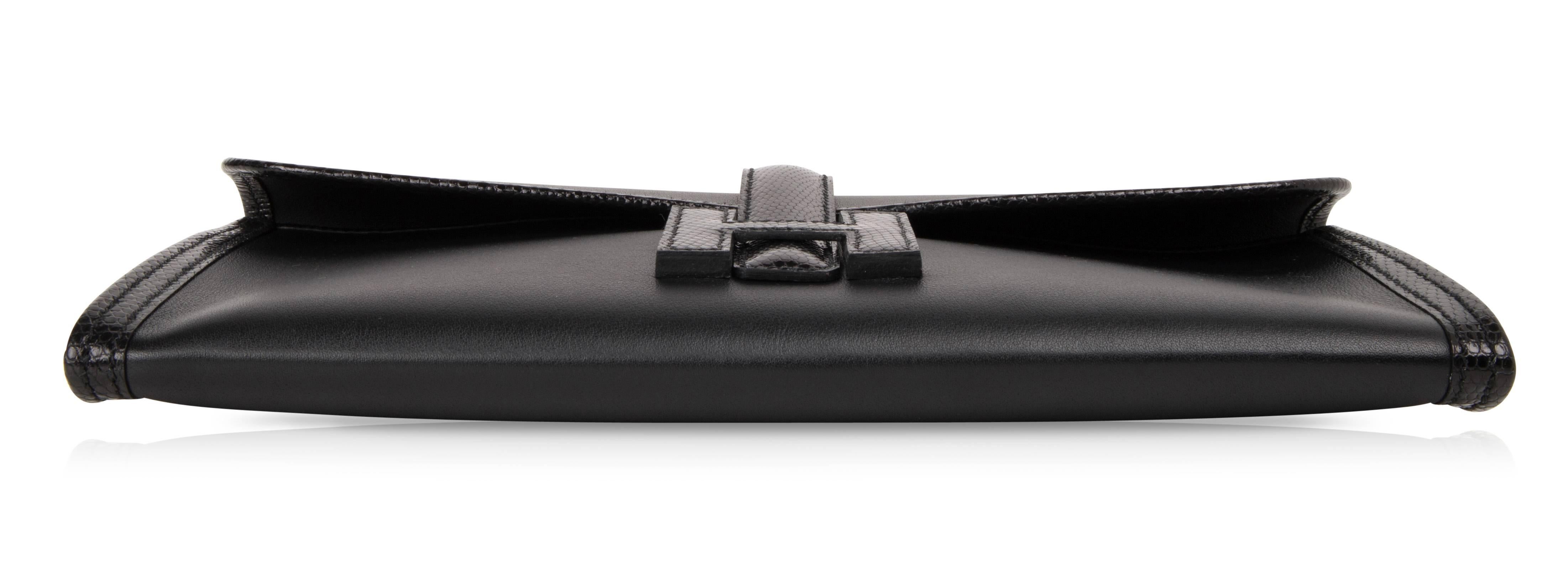 Hermes Jige Elan Bag Black Swift w/ Lizard Clutch New 1