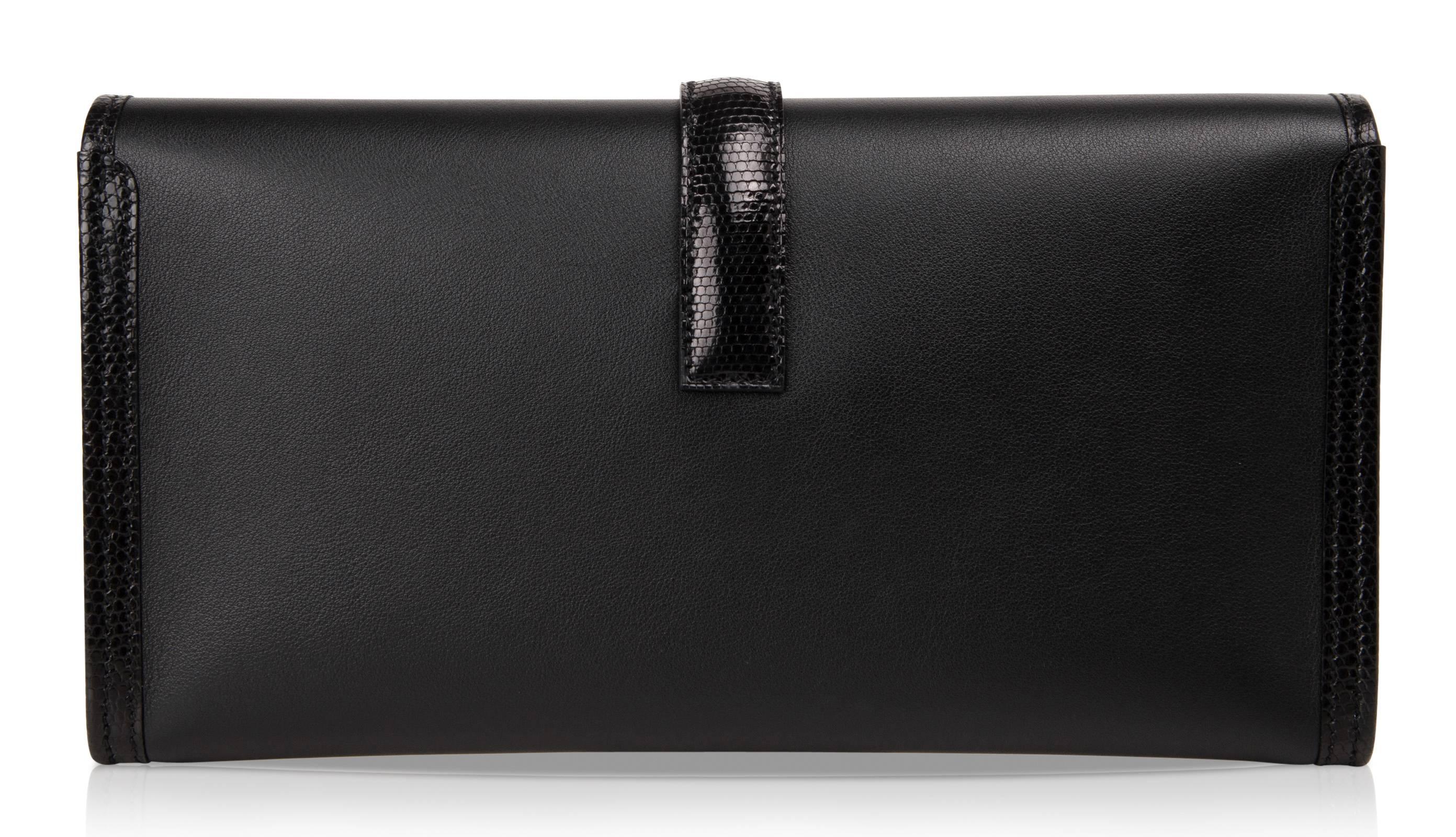 Hermes Jige Elan Bag Black Swift w/ Lizard Clutch New 2