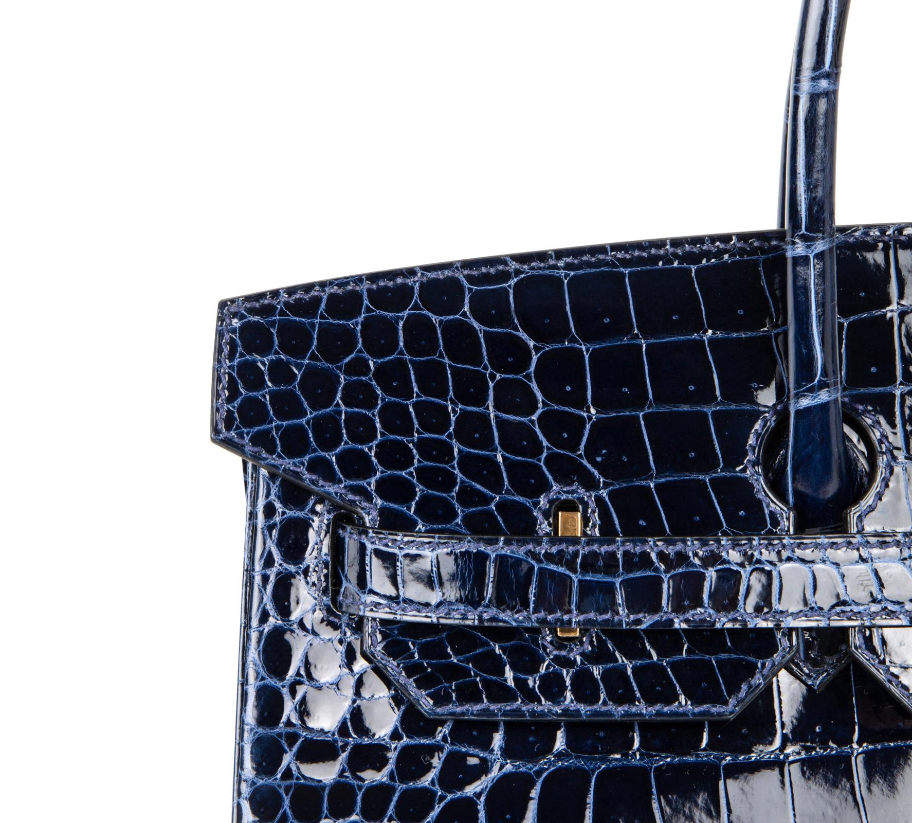 Hermes Birkin 35 Bag Blue Sapphire Porosus Crocodile Gold Hardware In New Condition In Miami, FL