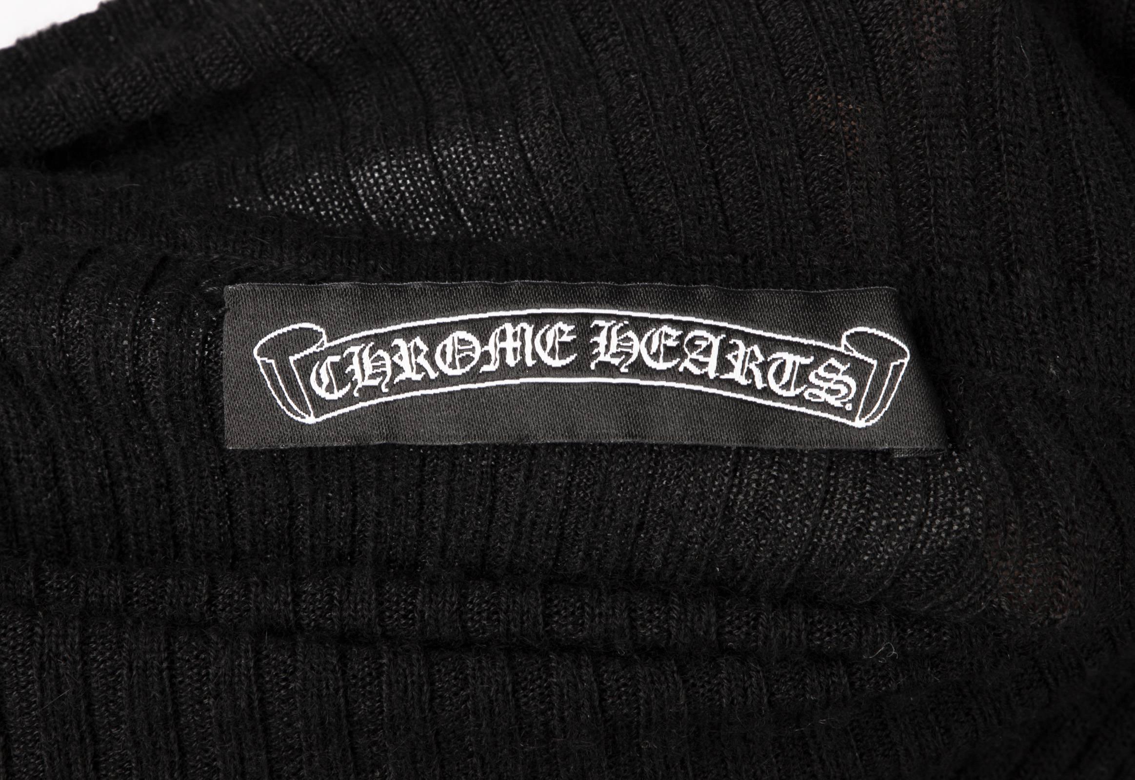 Women's Chrome Hearts Top Cashmere Turtleneck Sterling Silver Buttons Leather Cross M
