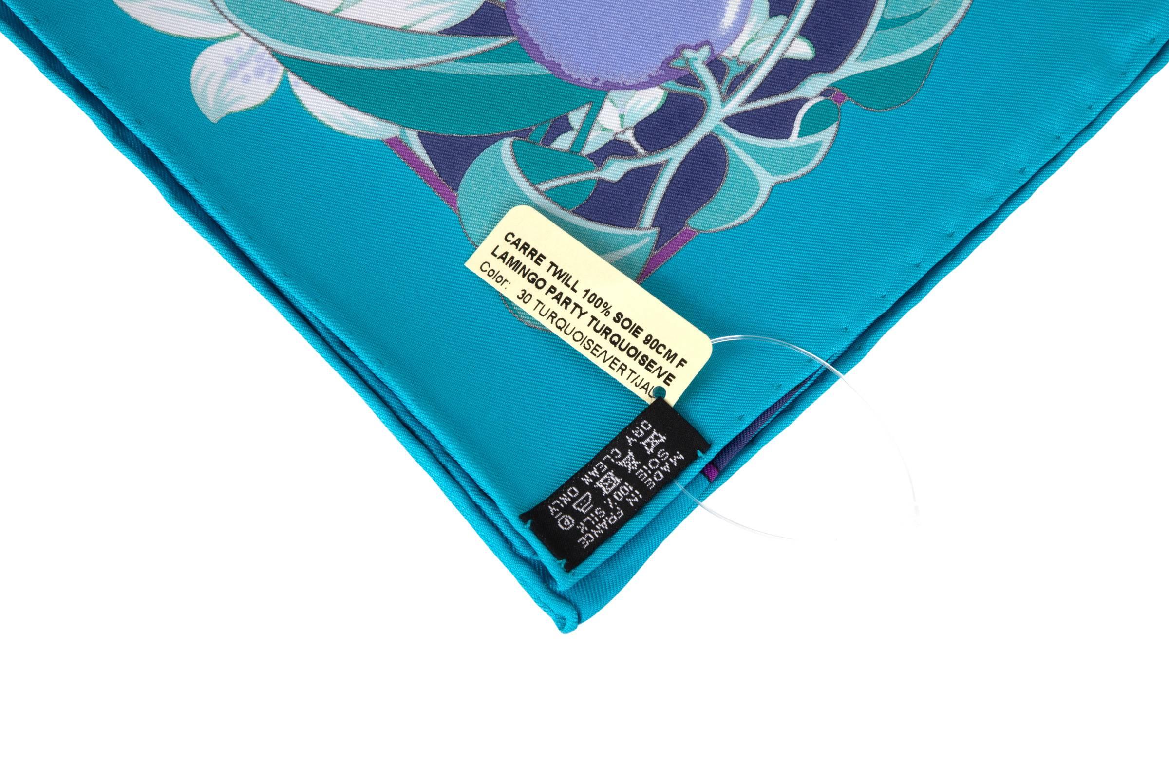 Hermes Flamingo Party Miami 90 cm Silk Limited Edition Blue Carre Scarf 5