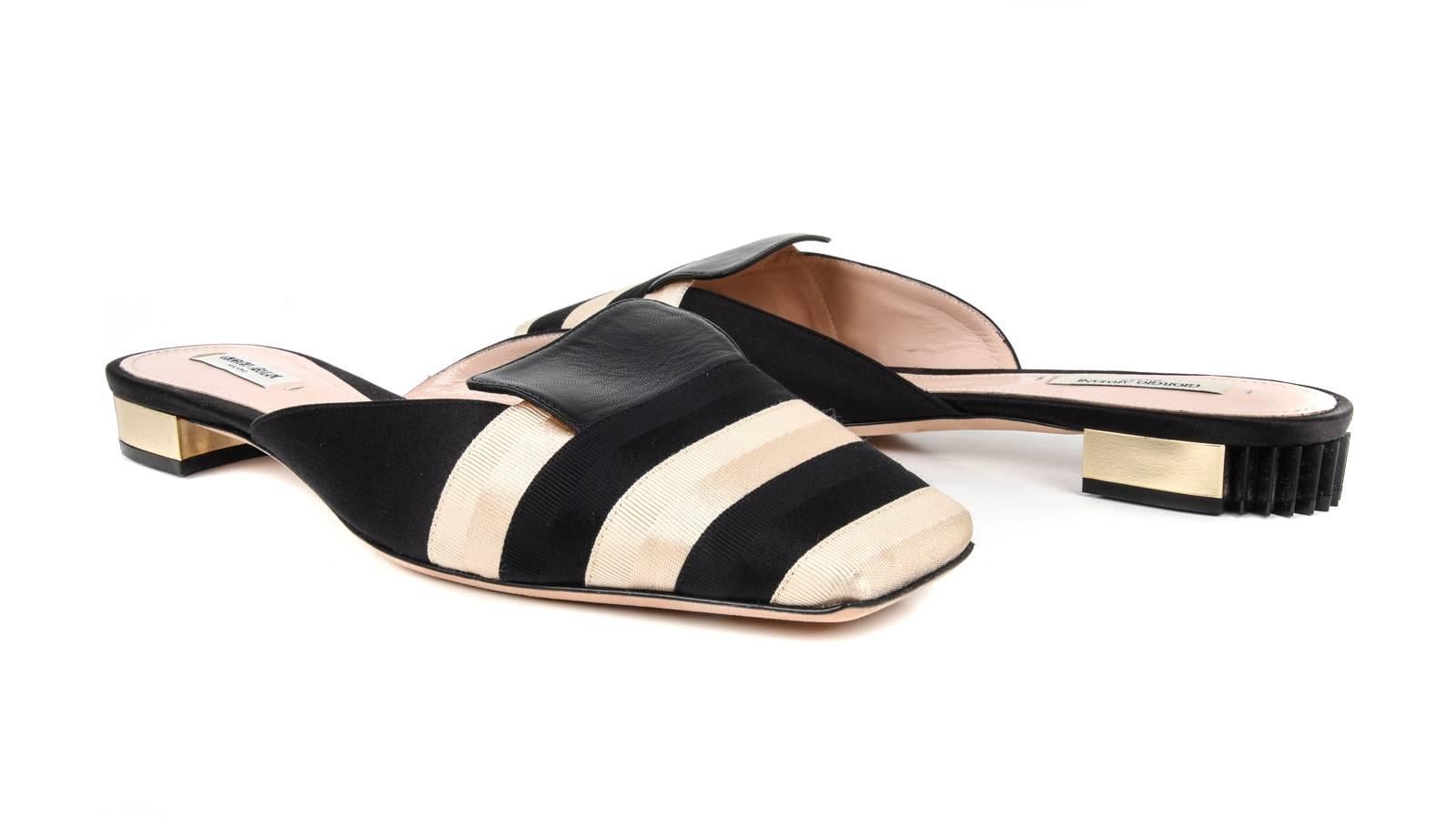Giorgio Armani Shoe Black Gold Striped Slide Beautiful Heel 40 / 10 New 3