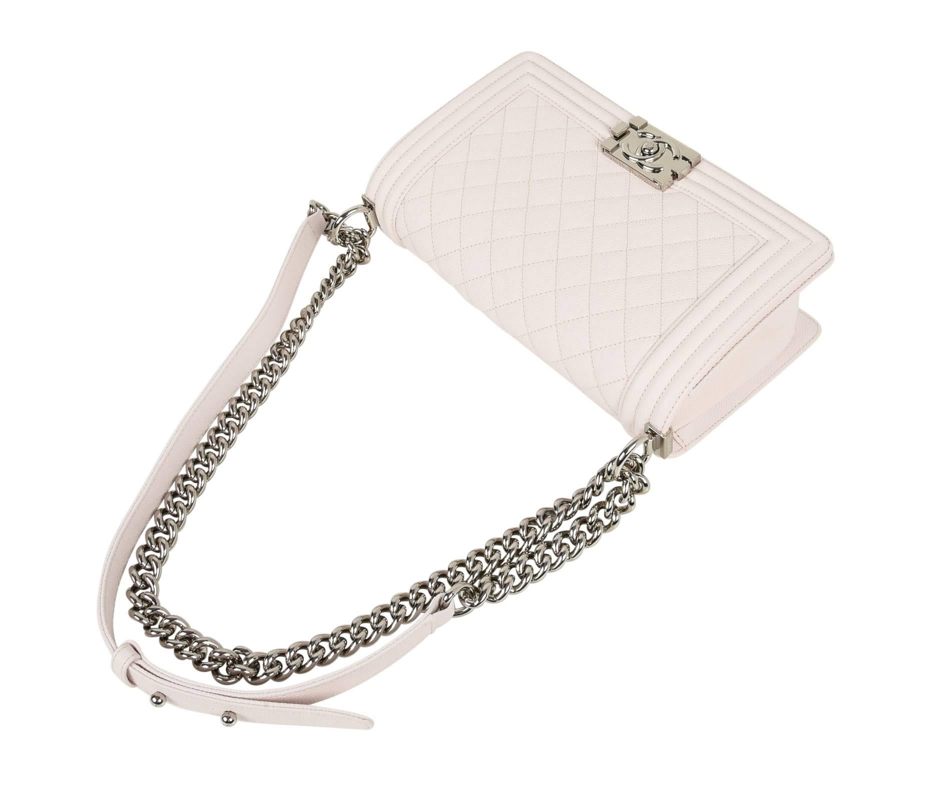 Chanel Bag White / Nude Quilted Caviar Medium In New Condition In Miami, FL