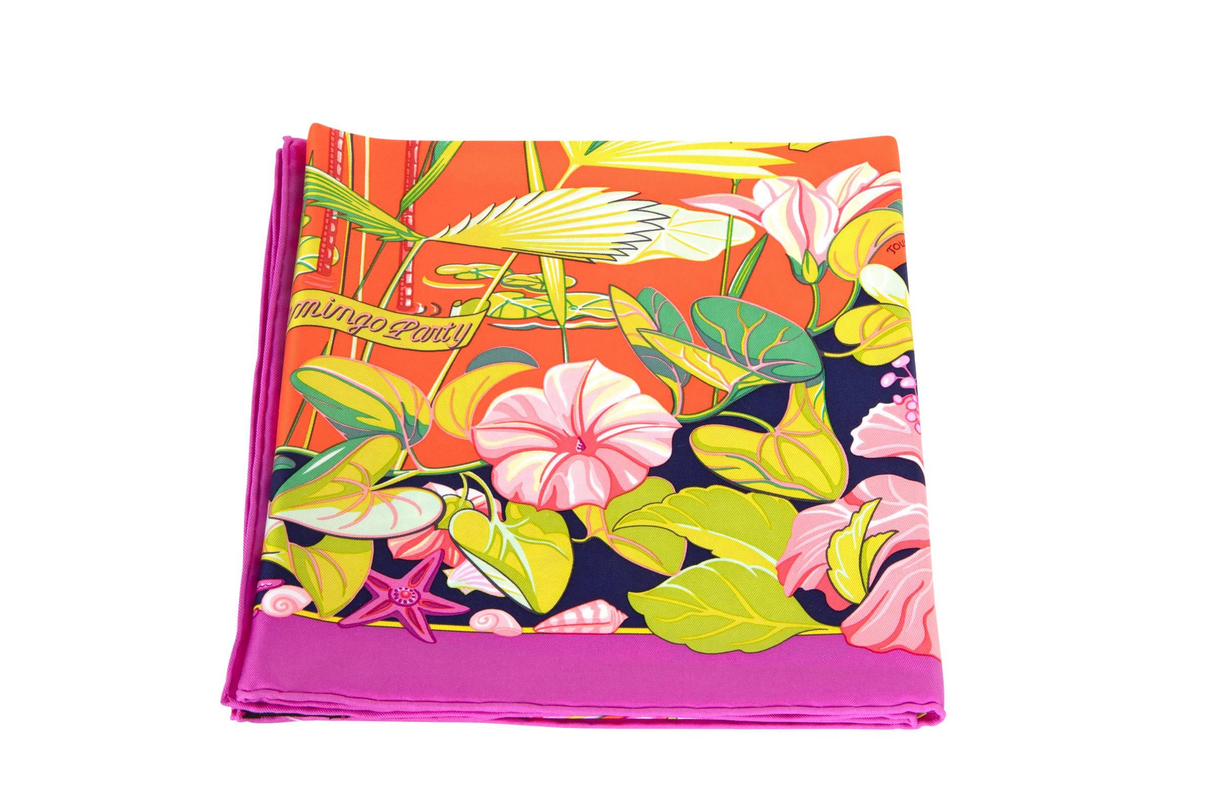 Hermes Scarf Flamingo Party Miami 90 cm Silk Limited Edition Pink Carre New w/ B 5