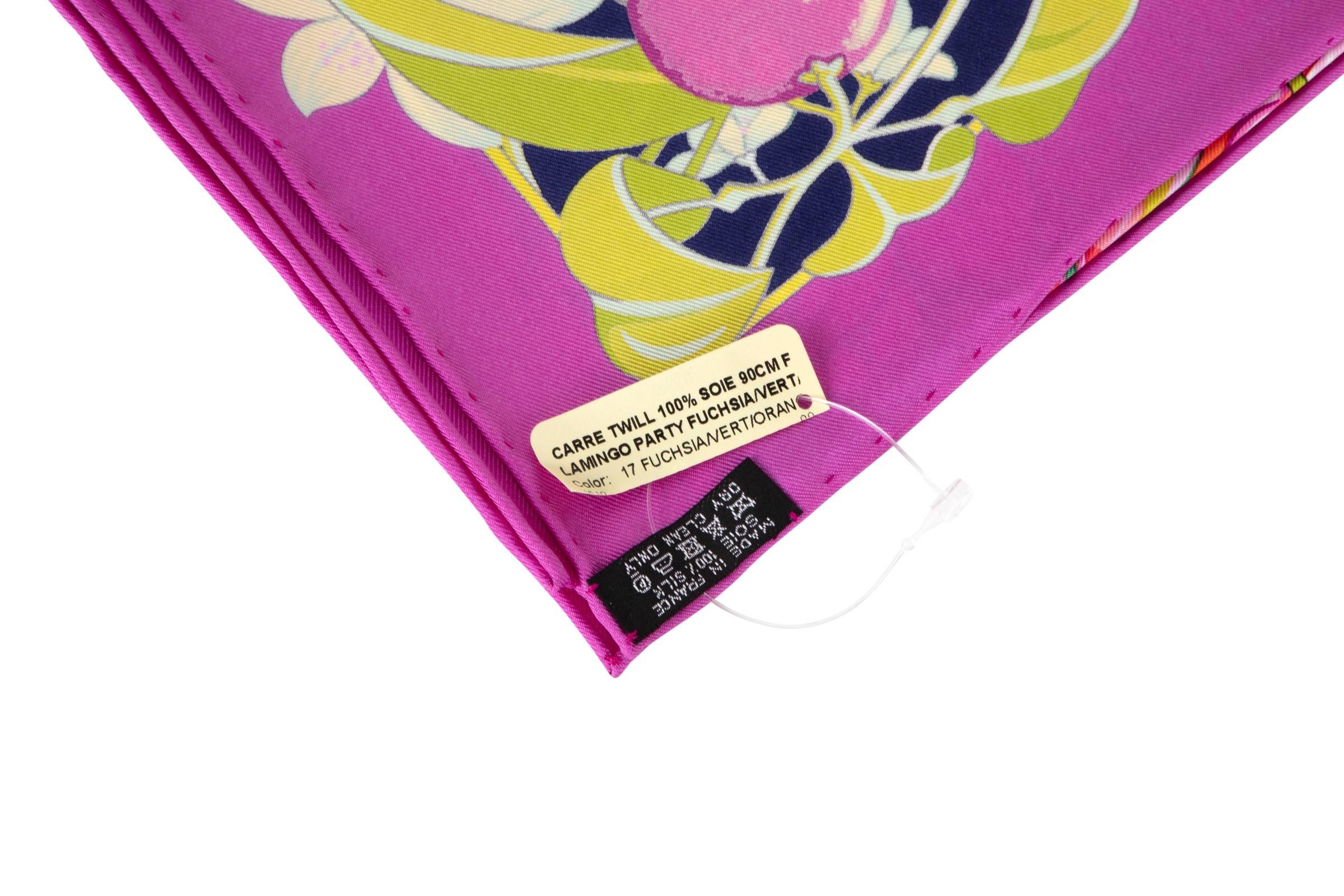 Hermes Scarf Flamingo Party Miami 90 cm Silk Limited Edition Pink Carre New w/ B 6